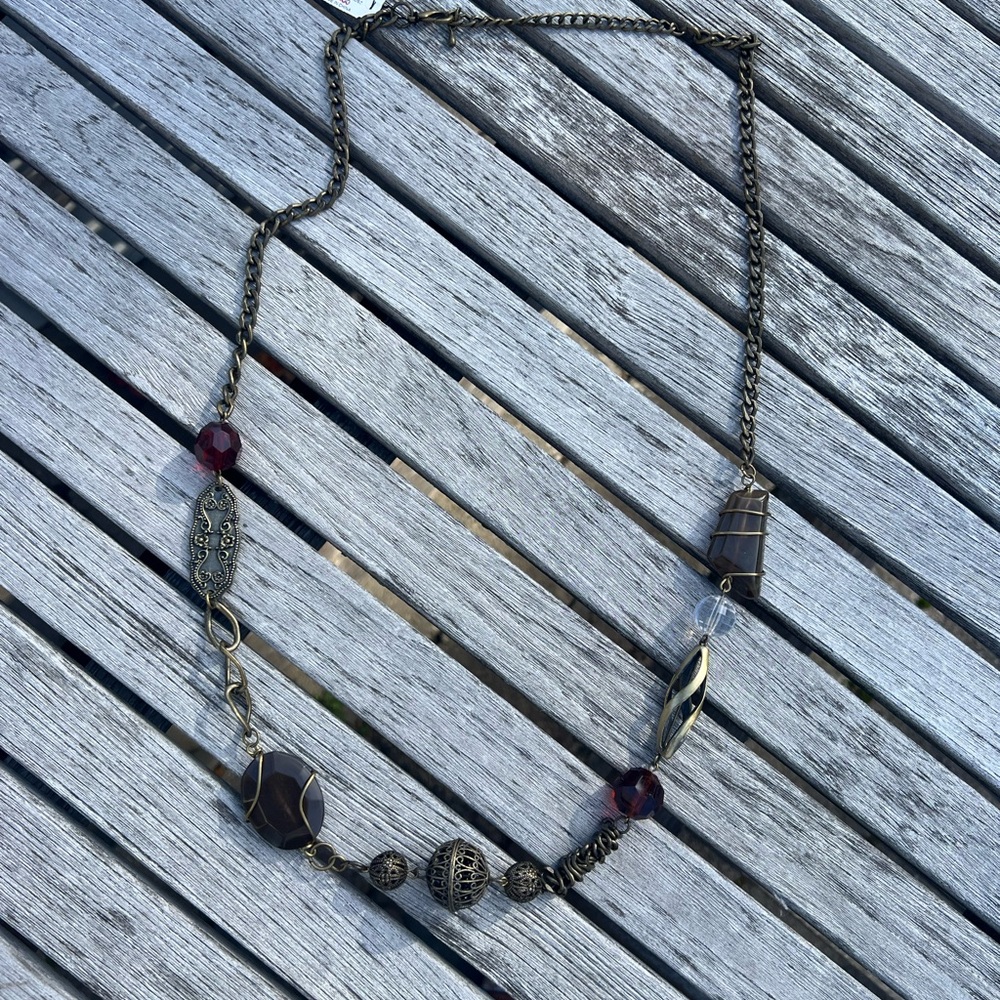 Chico’s Bronze and Red Beaded Necklace